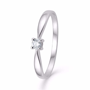 Forlovelsesring i 14 kt hvidguld med 0,08 ct diamant i fire grabber fatning