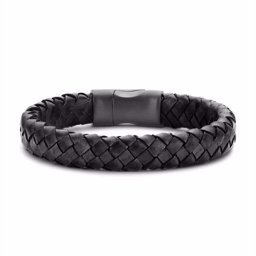 Frank 1967 sort flettet læderarmbånd med sort stållås til herre