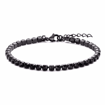 Frank1967 herre tennisarmbånd i rustfrit stål med sorte zirkonia sten i firkantet design