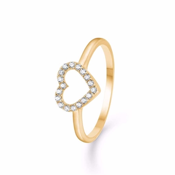 Guldring i 8 kt guld med hjerte og funklende zirkonia sten