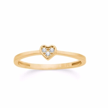 Guldring i 8 kt guld med hjerte og funklende zirkonia sten