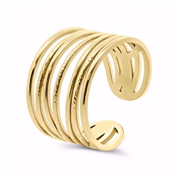 Justerbar guldfarvet ring i stål med åbent design