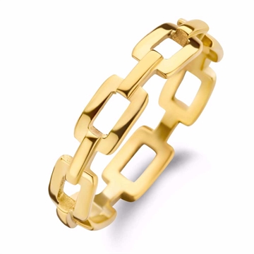Guldfarvet ring i stål med kædedesign og blank finish