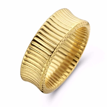 Guldfarvet ring i stål med fine lodrette linjer