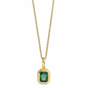 Halskæde i forgyldt Sterling sølv med vedhæng og grøn emerald-cut zirkonia