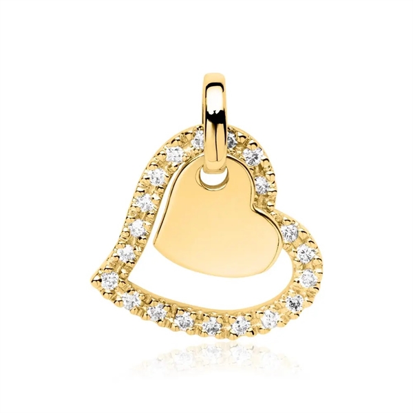 Hjerte i hjerte vedhæng i 14 kt. guld med diamanter