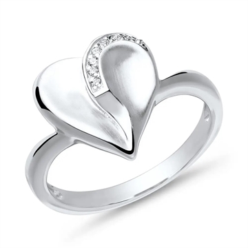 Hjertering i sterling sølv med funklende hvide zirkoniasten og matpoleret overflade