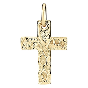 Kors i 24 karat forgyldt sølv med rustik overflade, 12 x 17 mm