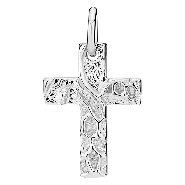 Korsvedhæng i Sølv med rustik overflade, 12 x 17 mm fra LUND Copenhagen