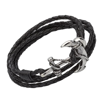 Maritimt læderarmbånd i sort med detaljeret anker