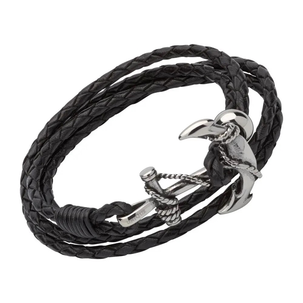 Maritimt læderarmbånd i sort med detaljeret anker