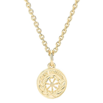 Lund Marguerit halskæde i 24 kt forgyldt sølv med 5 mm hvid marguerit, inskriptionen “Bedste Venner” 