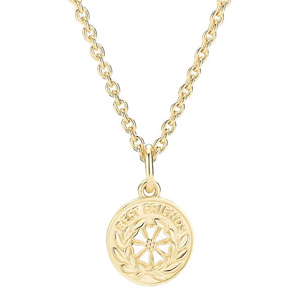 Lund Marguerit halskæde i 24 kt forgyldt sølv med 5 mm hvid marguerit, inskriptionen “Bedste Venner” 