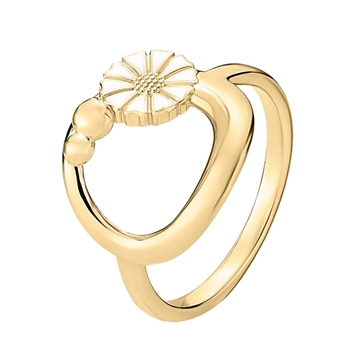 Lund Marguerit ring i 24 kt. forgyldt sølv med hvid håndmalet emalje og cirkeldesign