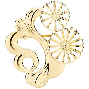 Marguerit broche i 24 kt. forgyldt sølv med emaljerede blomster på 7,5 og 11 mm