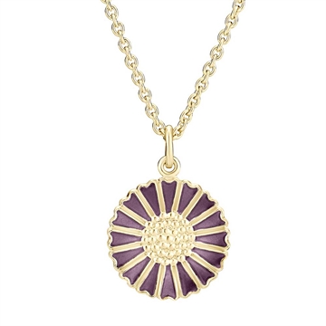 Marguerit collier i forgyldt sterlingsølv med lilla marguerit fra LUND COPENHAGEN