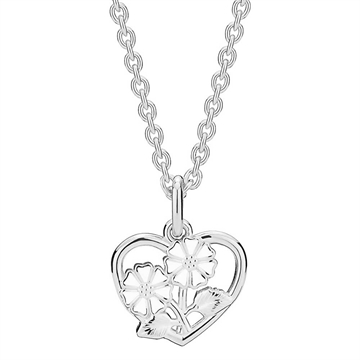 Marguerit halskæde i sølv med hjertevedhæng og hvid emalje - LUND COPENHAGEN