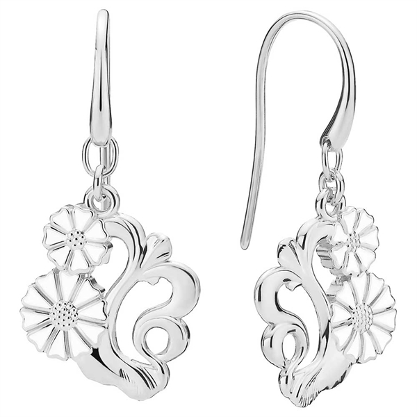 Marguerit ørehængere i sølv med barok filigranmønster og hvid emalje -LUND COPENHAGEN