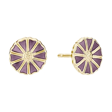 Marguerit ørestikker i 24 kt. forgyldt sterling sølv med lilla emalje fra LUND COPENHAGEN