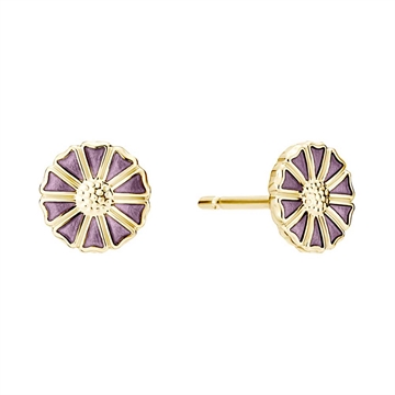 Marguerit ørestikker i 24 kt. forgyldt sølv med lilla emalje 7,5 mm  LUND COPENHAGEN