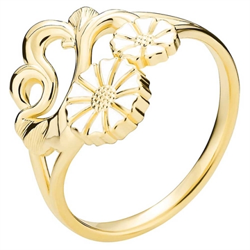 Marguerit ring i 24 kt. forgyldt sølv med filigranmønster og håndmalet hvid emalje – BY LUND COPENHAGEN