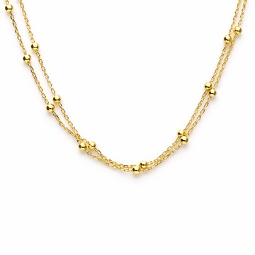 Dobbelt ankelkæde i forgyldt sølv med små kugler og højglans