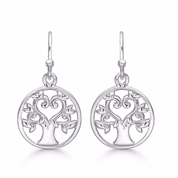 Ørehænger i Sølv med Livets Træ og Hjerte