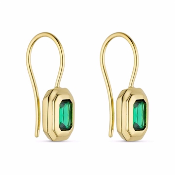 Ørehængere i forgyldt Sterling sølv med grøn emerald-cut zirkonia