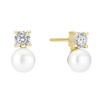 Ørestikker i 8 kt. guld med ferskvandsperler og zirkoniasten fra LUND COPENHAGEN