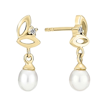 Ørestikker i forgyldt sølv med ferskvandsperler og zirkoniasten