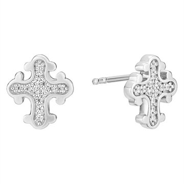 Ørestikker i sterling sølv med Dagmarkors og zirkoniasten fra LUND COPENHAGEN