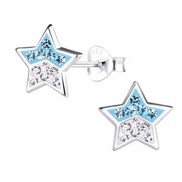 Stjerne øreringe til piger med og blå og hvide sten