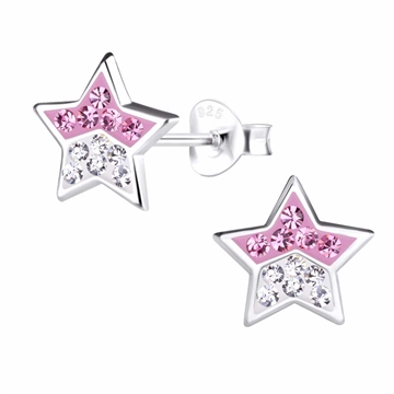 Pige ørestikker i Sølv med hvide og pink Zirkoniasten