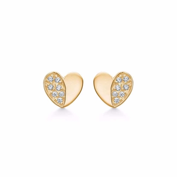 Forgyldte ørestikker med hjerte og zirkonia til børn