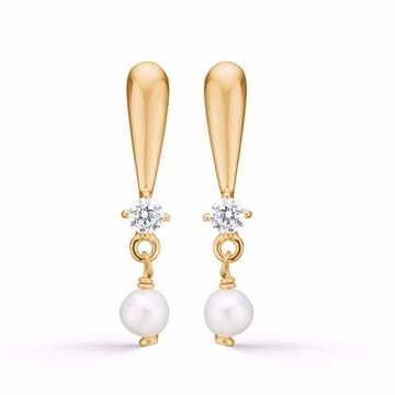 Forgyldte ørestikker med ferskvandsperle og zirkonia