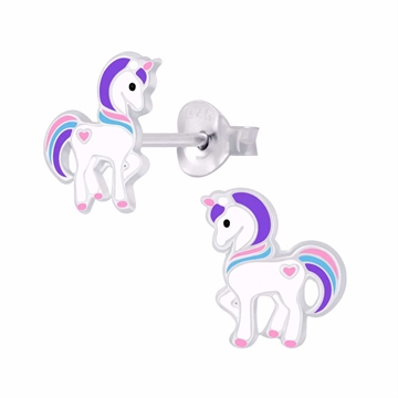 Sølv Ørestikker med Enhjørning – Emaljeret Design
