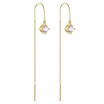 Ørehænger i forgyldt sølv med zirkonia og kæde