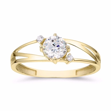 Ring i 8 karat guld med tre zirkoniasten i åbent design fra Guld & Sølv Design