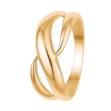 Ring i 8 kt. guld med elegant flettet design og glat overflade