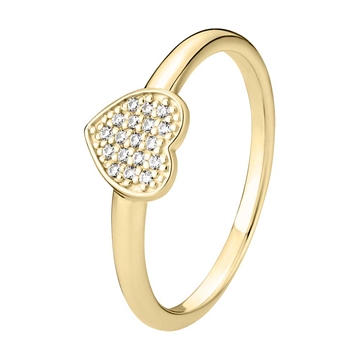 Ring i 8 karat guld med hjerte besat med hvide zirkoniasten - LUND COPENHAGEN