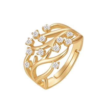 Bred ring i forgyldt 925 Sterling sølv med talrige zirkoniasten fra Støvring Design