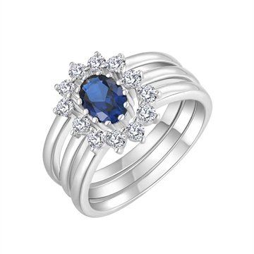 Ring i rhodineret sølv med oval syntetisk safir og zirkonia - Støvring Design
