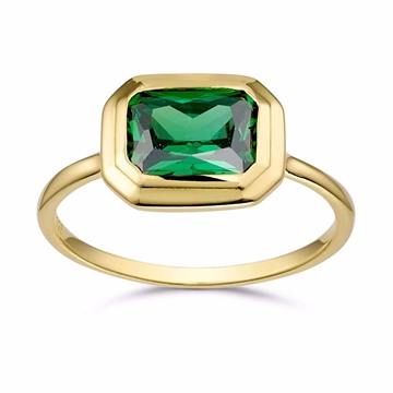 Forgyldt sølv ring med grøn emerald cut sten