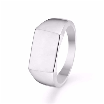 Signet ring i 925 sølv med blank rektangulær top til herre
