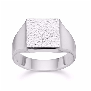 Signet ring i sterling sølv med rustik plade 12 x 12 mm