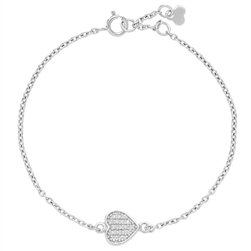 Armbånd i sterlingsølv med hjertevedhæng og funklende zirkoniasten - LUND COPENHAGEN