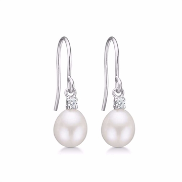 Sølv ørehængere med ferskvandsperler og zirkonia sten