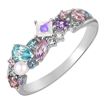 Sølvring med farverige cubic zirkoniasten fra Støvring Design