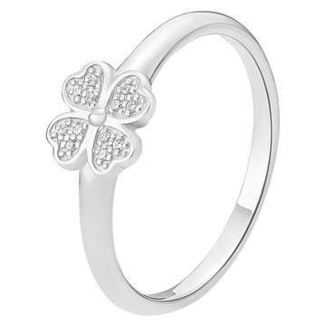Sølvring med firkløver i sterling sølv besat med hvide Zirkonia