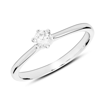 Elegant solitaire forlovelsesring i rhodineret sølv med zirkonia og 6-grab fatning – med mulighed for gravering